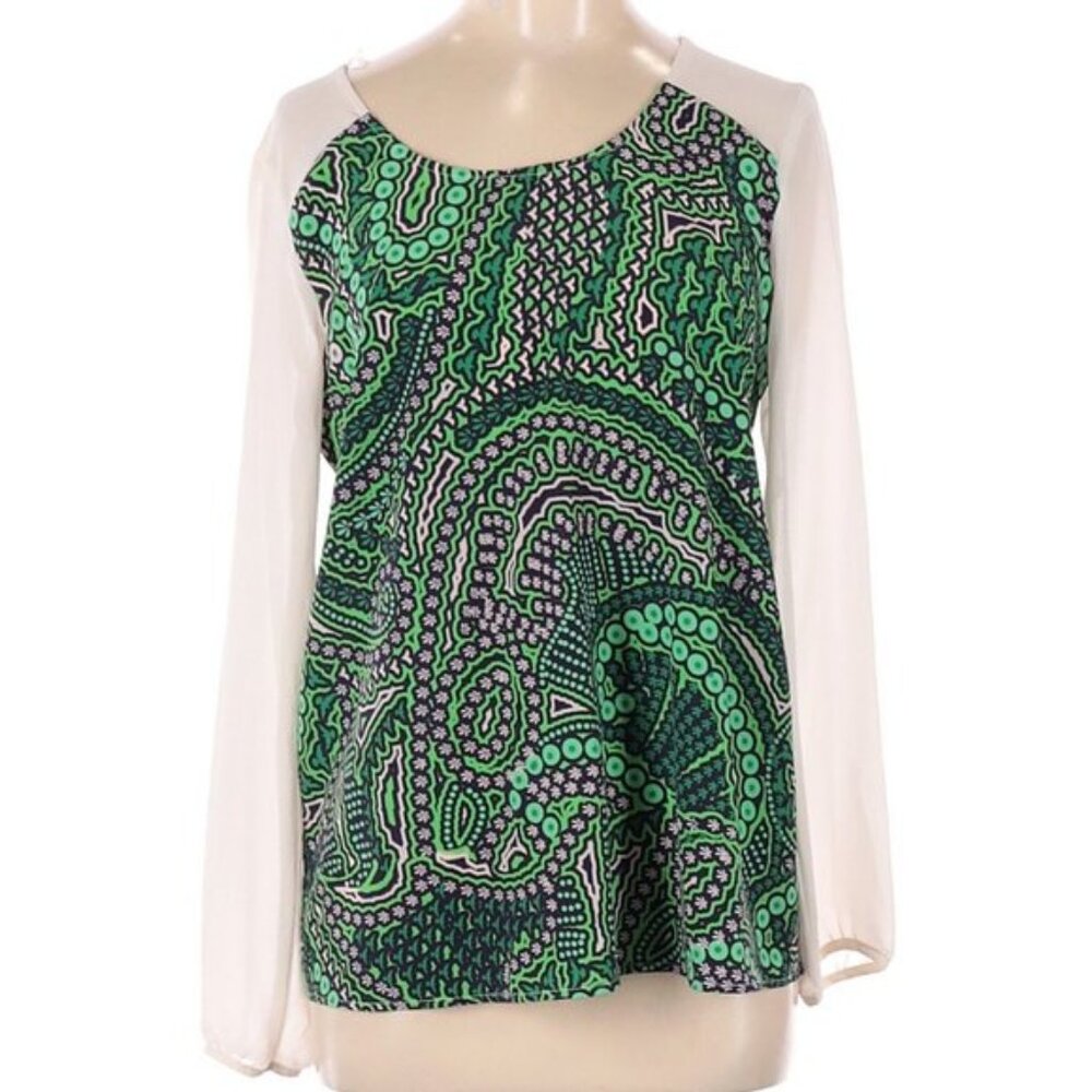 Romeo & Juliet Couture Green Blue Cream Blouse Top